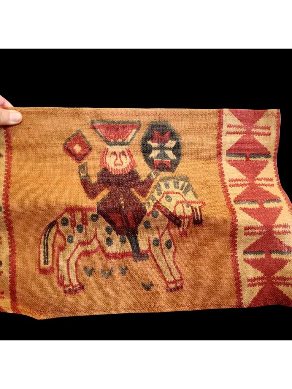 Rustic Wall Hanging Decor Burlap Print Man on Horse 17 x 11